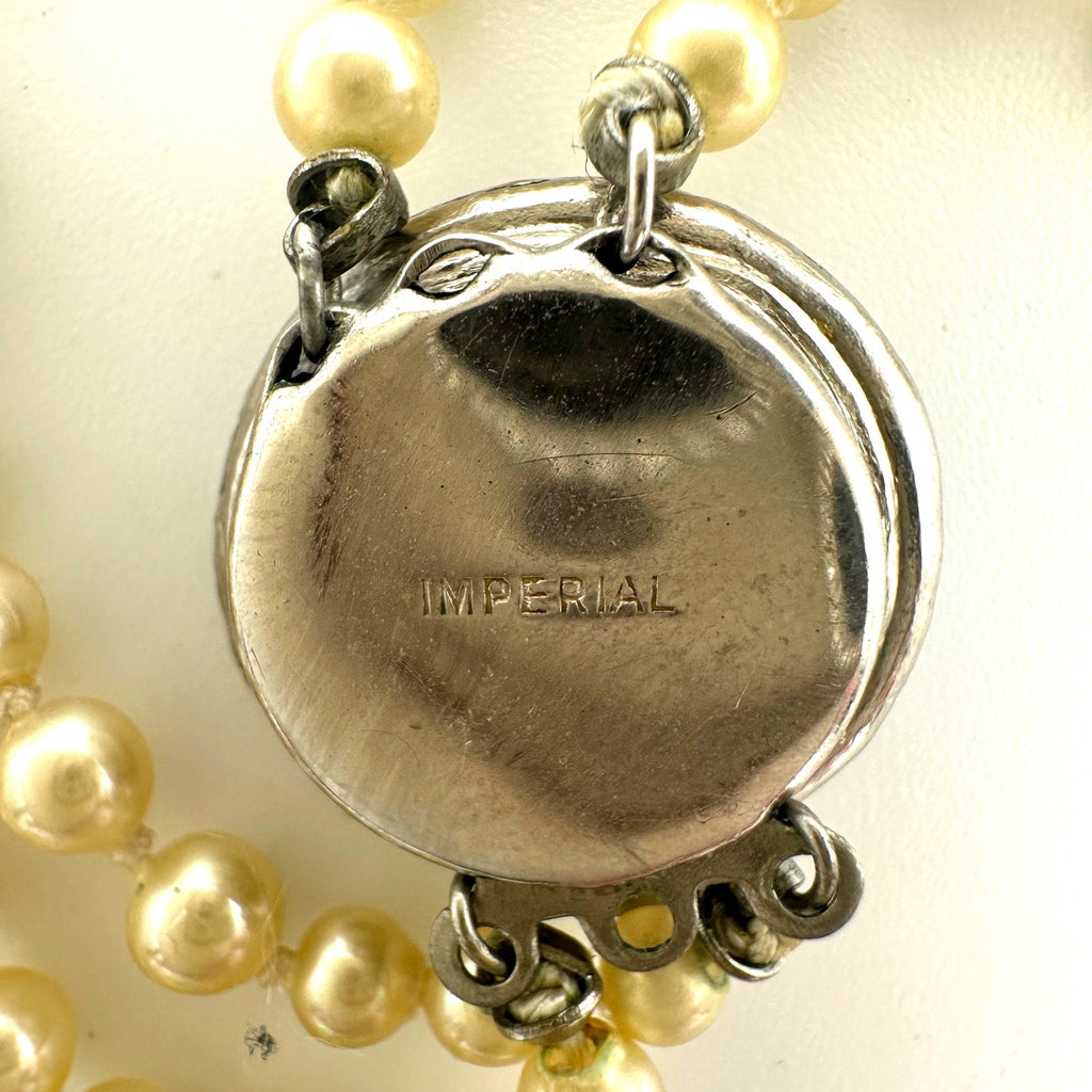Imperial vintage 2 strand cream lucite faux pearls silver tone beaded necklace