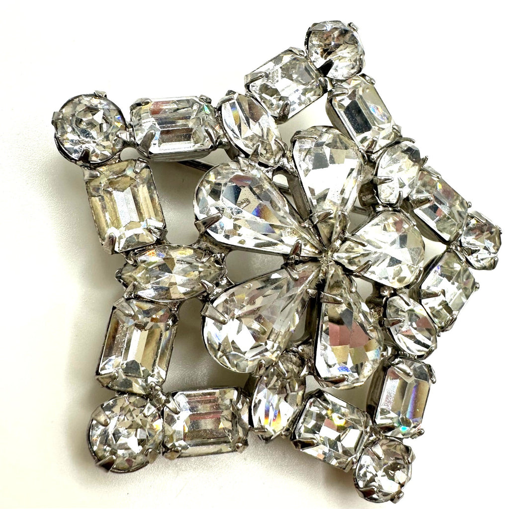 Weiss 1950s vintage silver tone clear large glass rhinestones star brooch