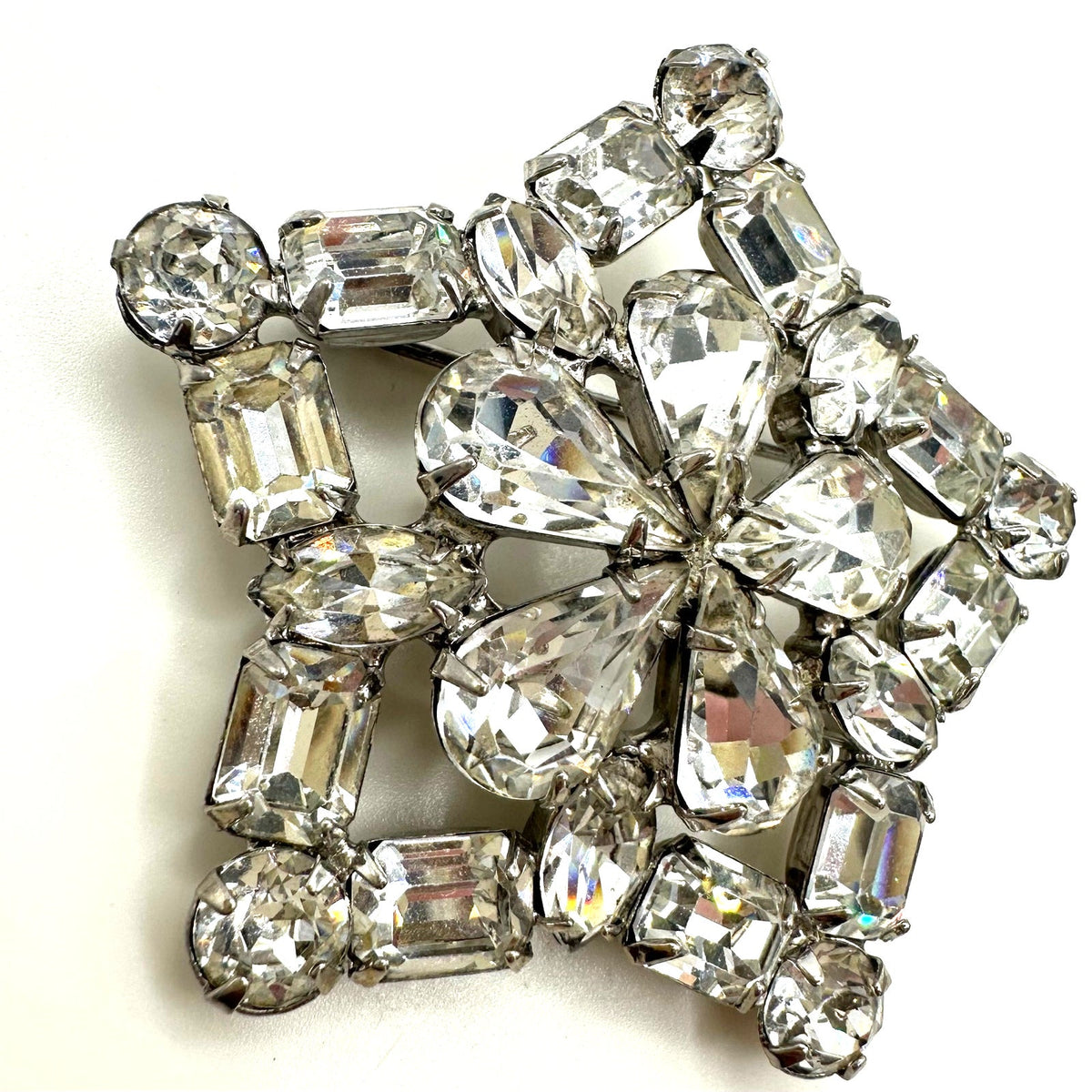 Weiss 1950s vintage silver tone clear large glass rhinestones star brooch