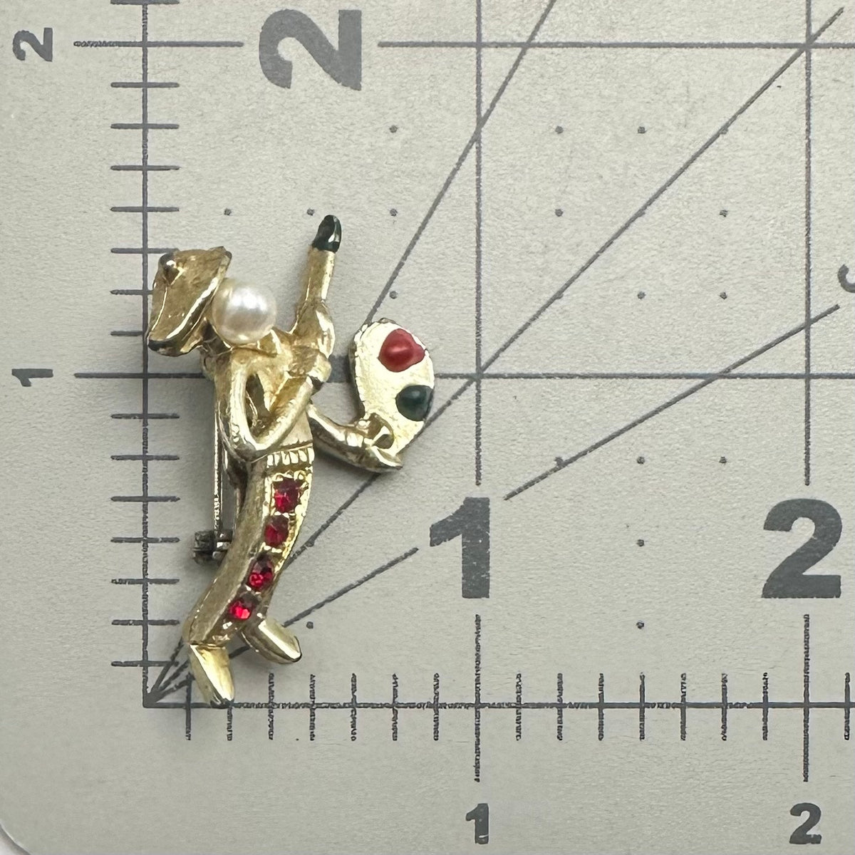 1940s vintage retro gold plated artist painter rhinestones figural brooch pin