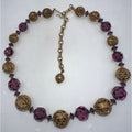 1950s vintage purple glass beads gold tone filigree graduated necklace