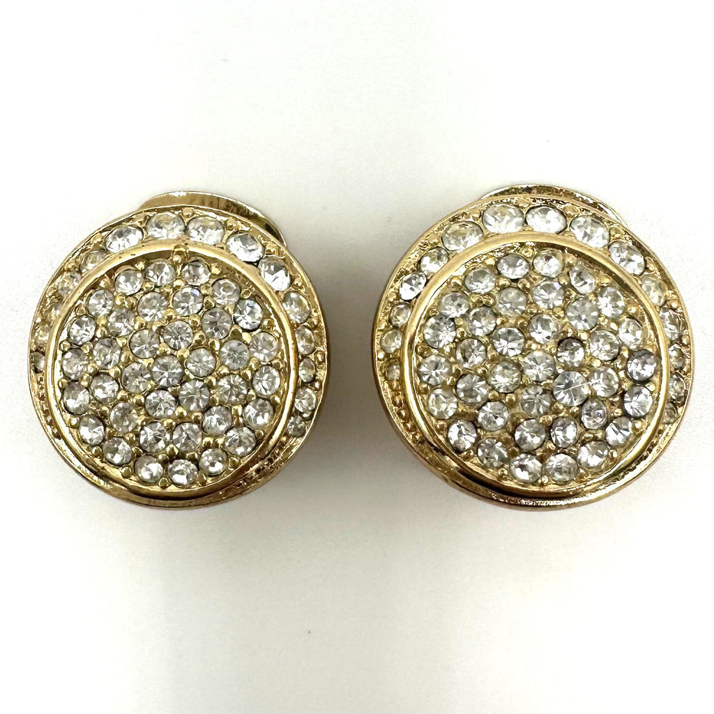 Christian Dior vintage gold plated clear glass rhinestones clip on earrings
