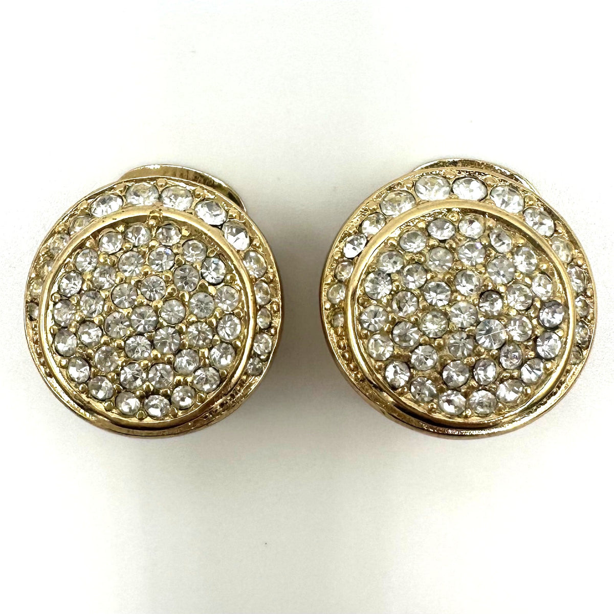 Christian Dior vintage gold plated clear glass rhinestones clip on earrings