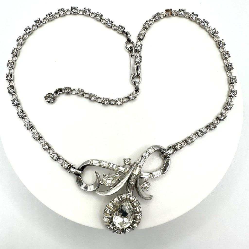 Trifari Alfred Philippe 1952 vintage silver tone clear rhinestones necklace