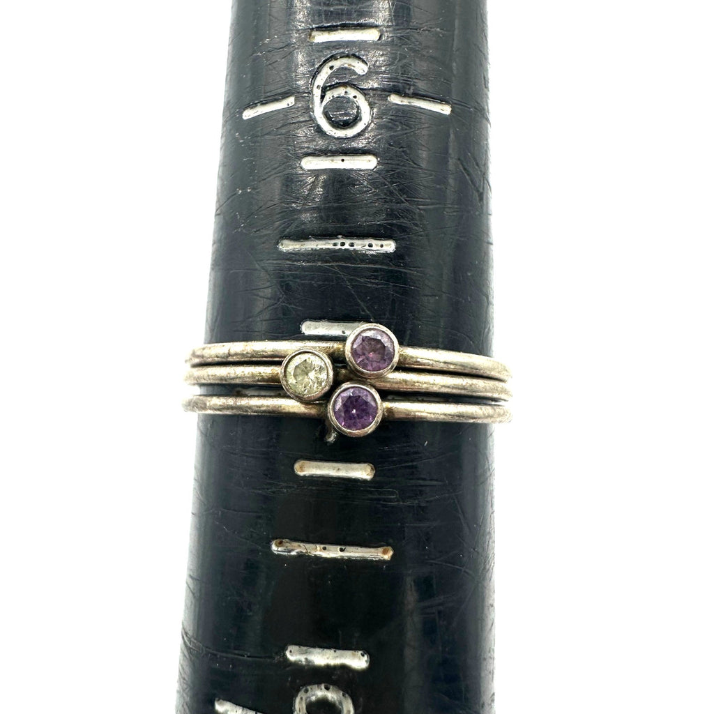 3 stackable 925 sterling silver purple clear CZ cubic zirconia rings size 7
