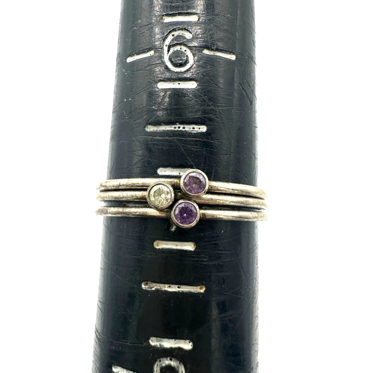 3 stackable 925 sterling silver purple clear CZ cubic zirconia rings size 7