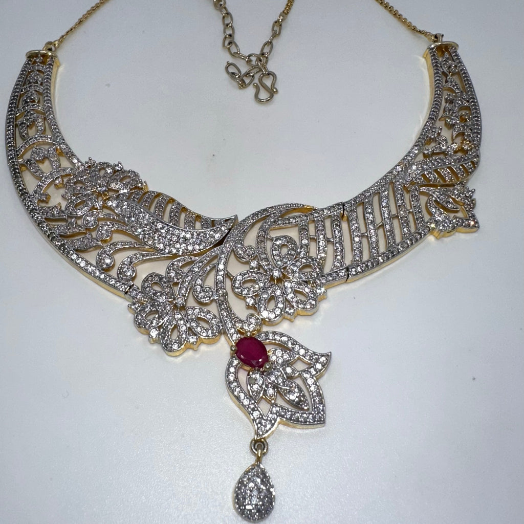 Indian gold kundan Bridal gold plated cubic zirconia real ruby bib necklace