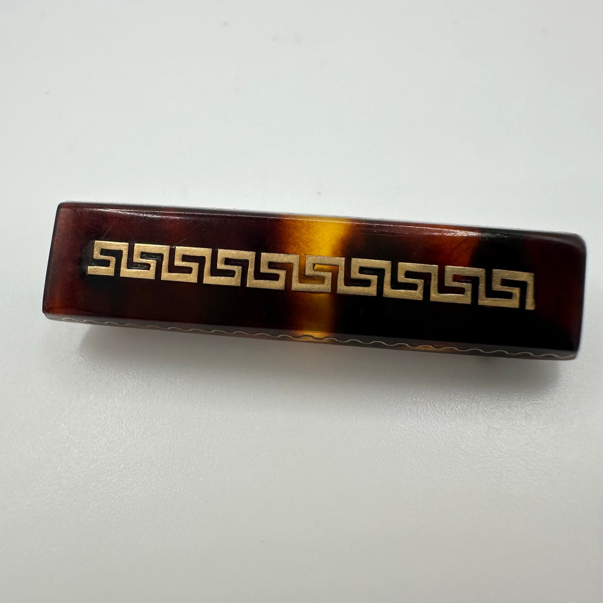Antique Victorian 1870s Pique "faux" tortoise shell 14kt gold inlay brooch