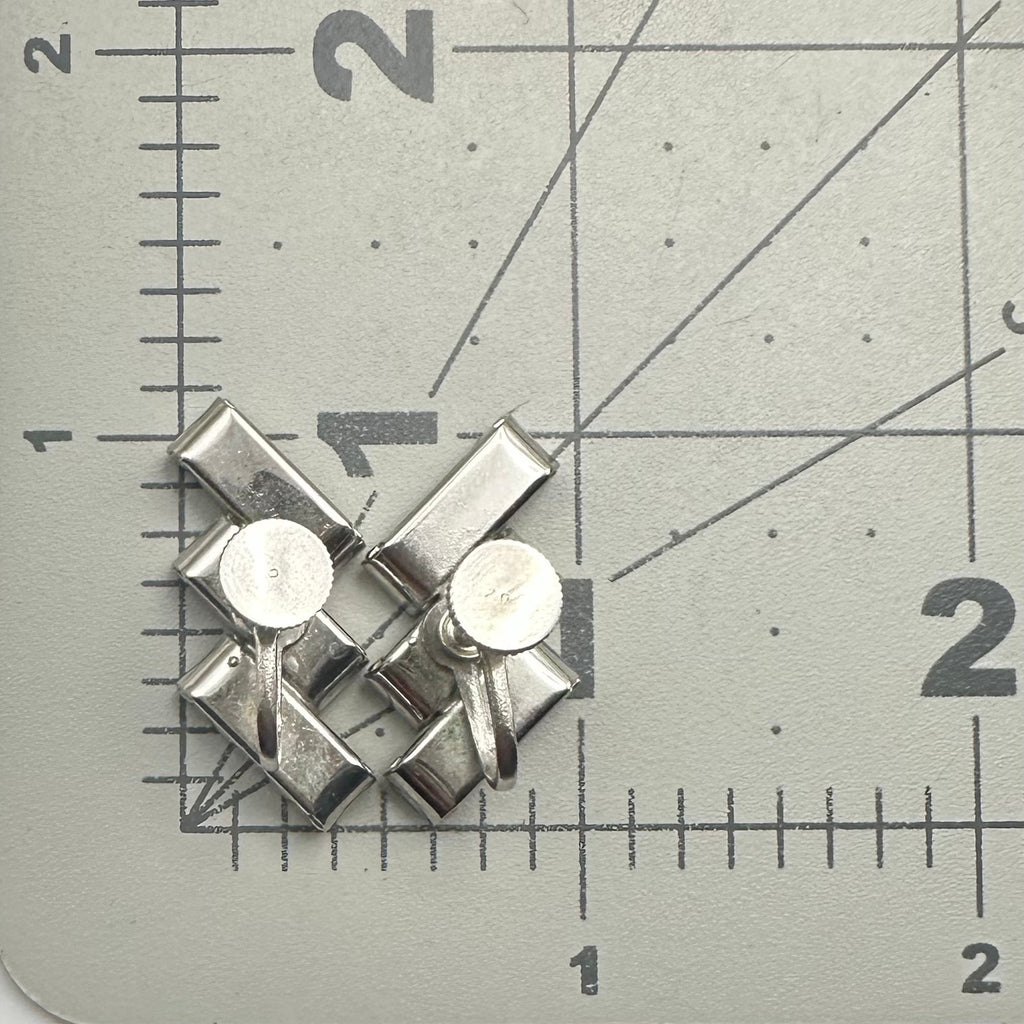 1940s vintage retro clear square rhinestones silver tone screw back earrings