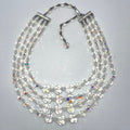 Vintage 4 strand clear AB aurora borealis glass beaded graduated necklace
