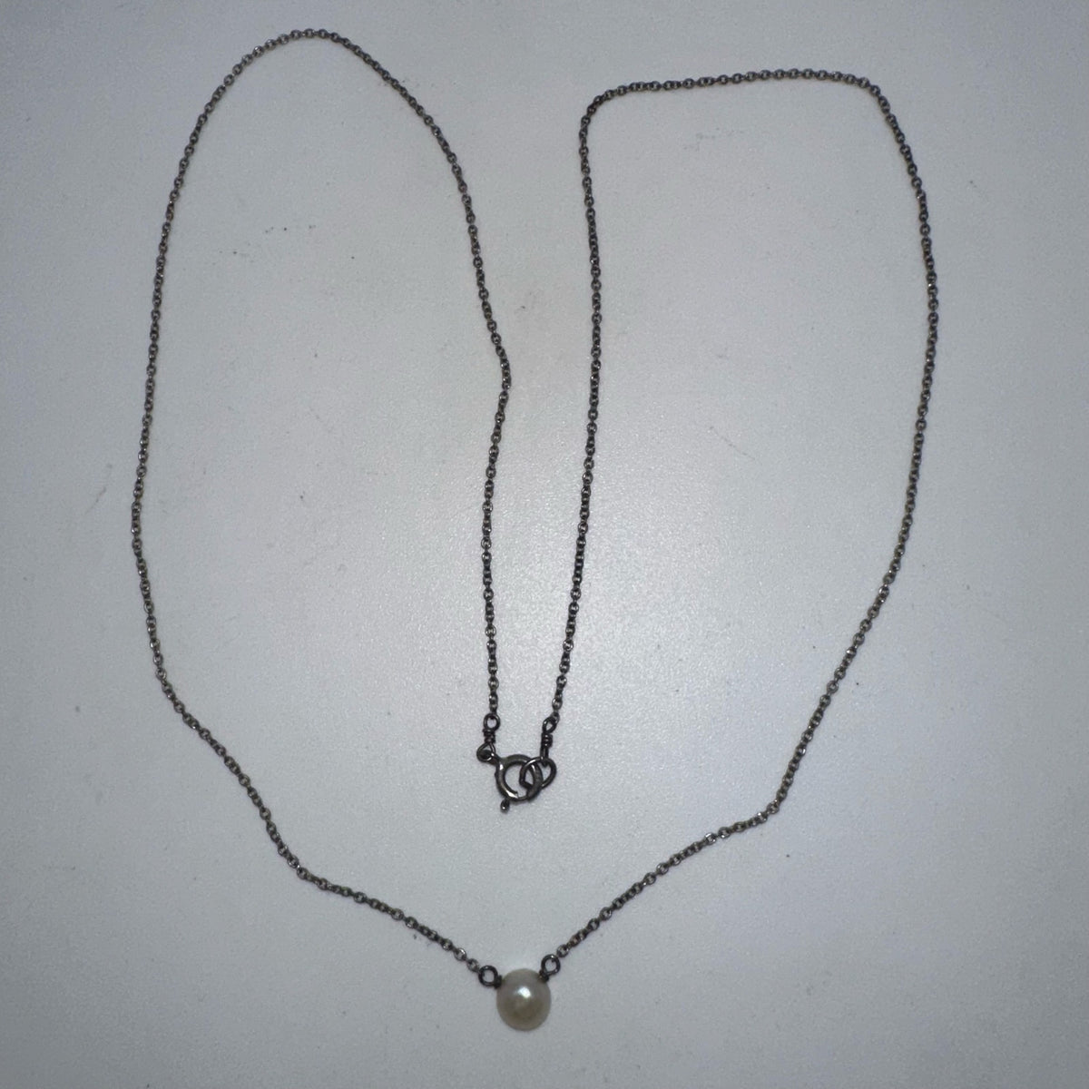 Vintage 925 sterling silver genuine freshwater pearl solitaire 19” necklace