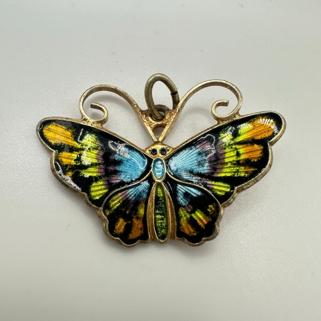 David Andersen Norwegian sterling silver gold vermeil enamel butterfly pendant