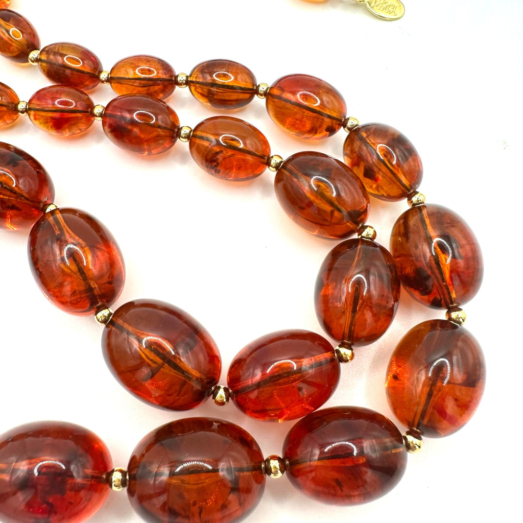 Joan Rivers vintage faux amber lucite beads beaded graduated 32" necklace