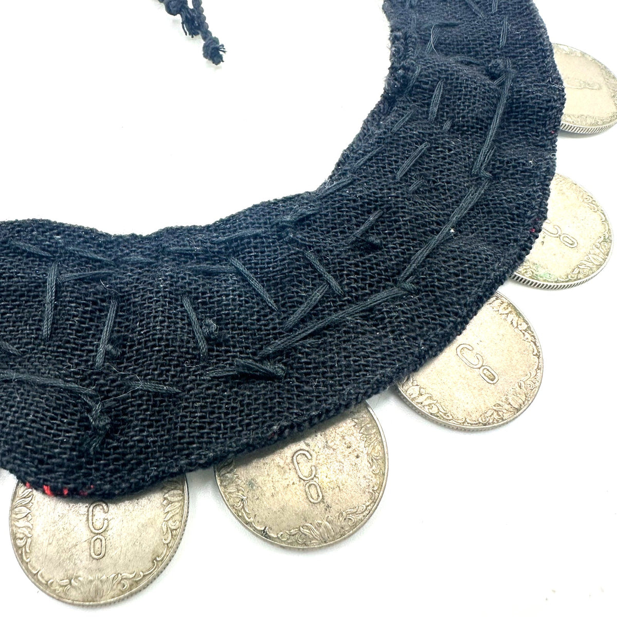 Vintage real Burmese coins beaded cowrie shells black bib statement necklace