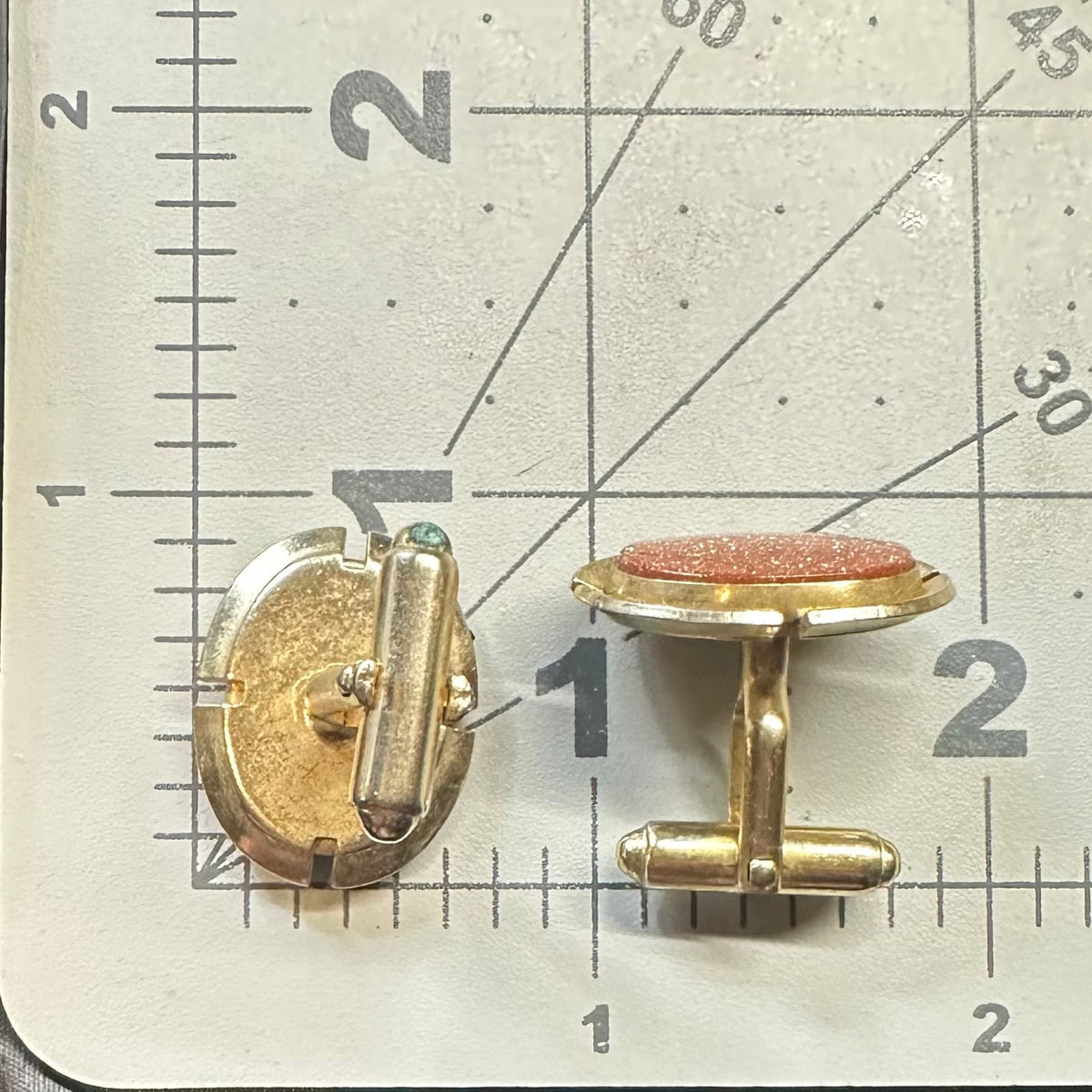 Anson vintage gold plated oval brown glittering goldstone sunstone cufflinks