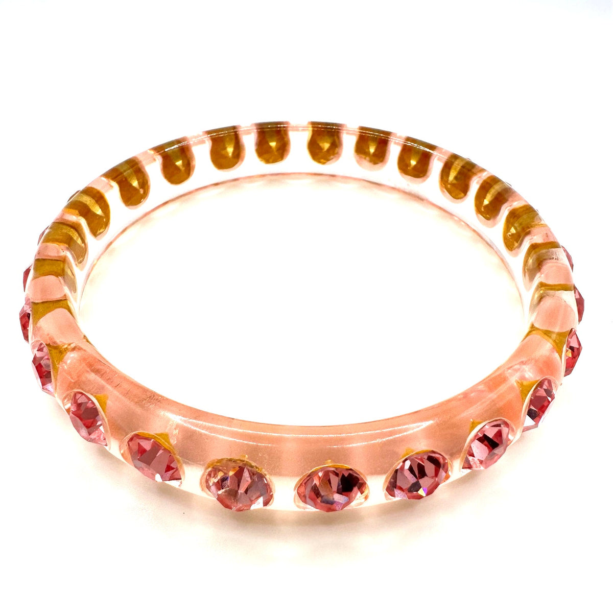 Pale pink clear acrylic rose glass rhinestones statement bangle bracelet