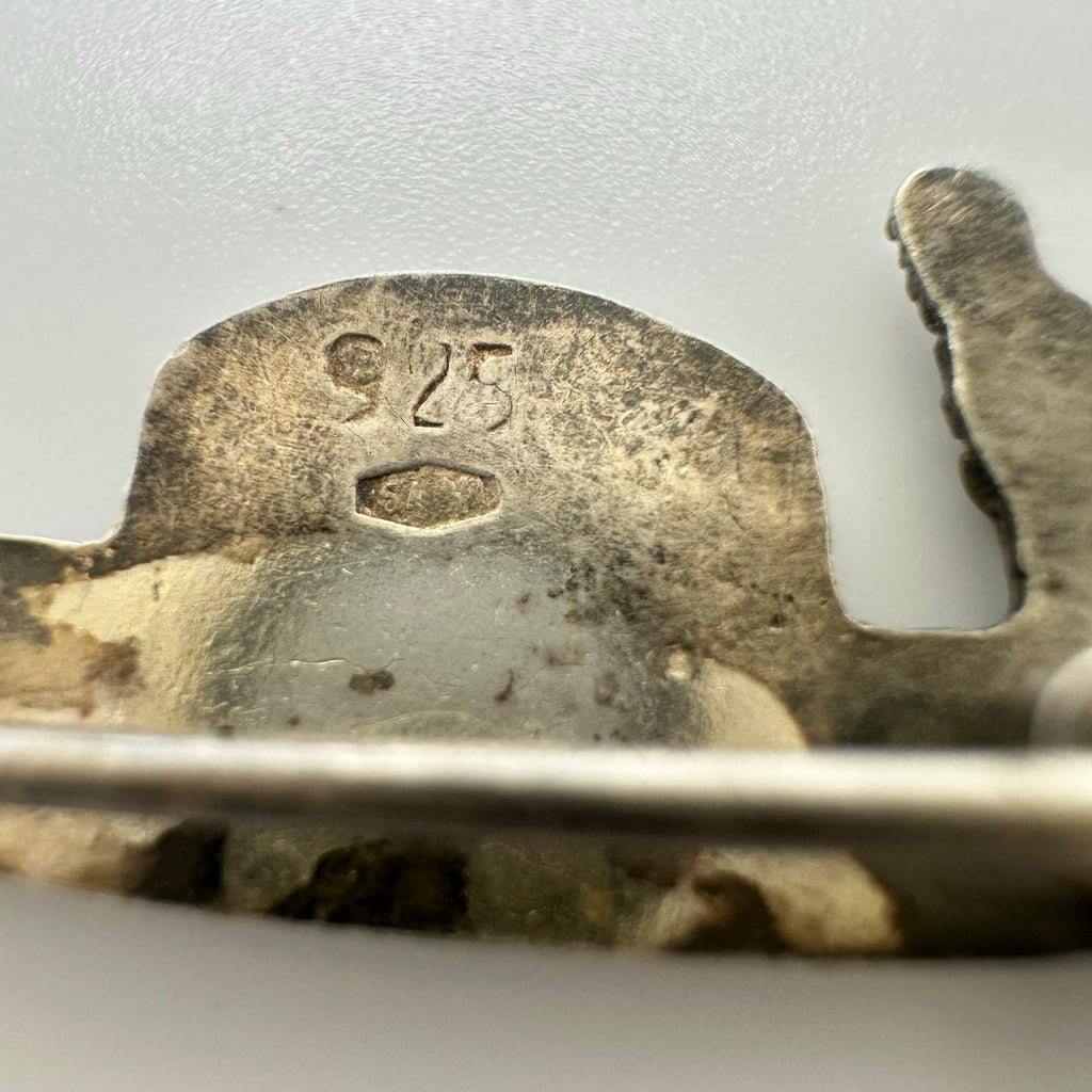 Antique Art Deco 925 sterling silver marcasite gondola boat figural brooch pin