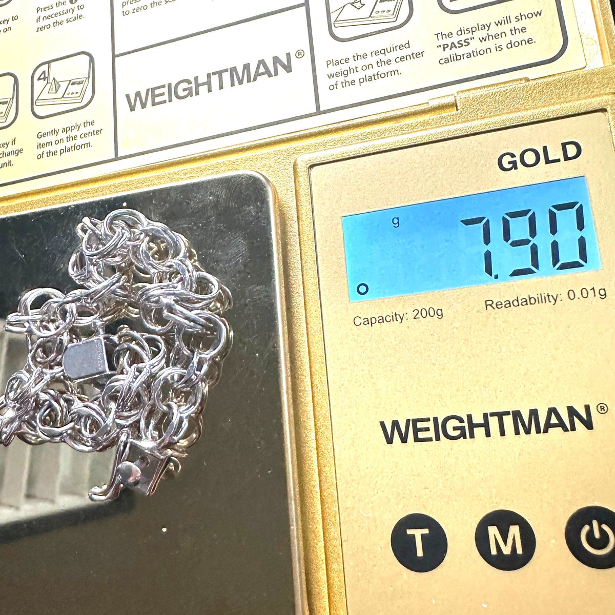 Vintage 925 sterling silver double link chain starter charm bracelet 7.25"