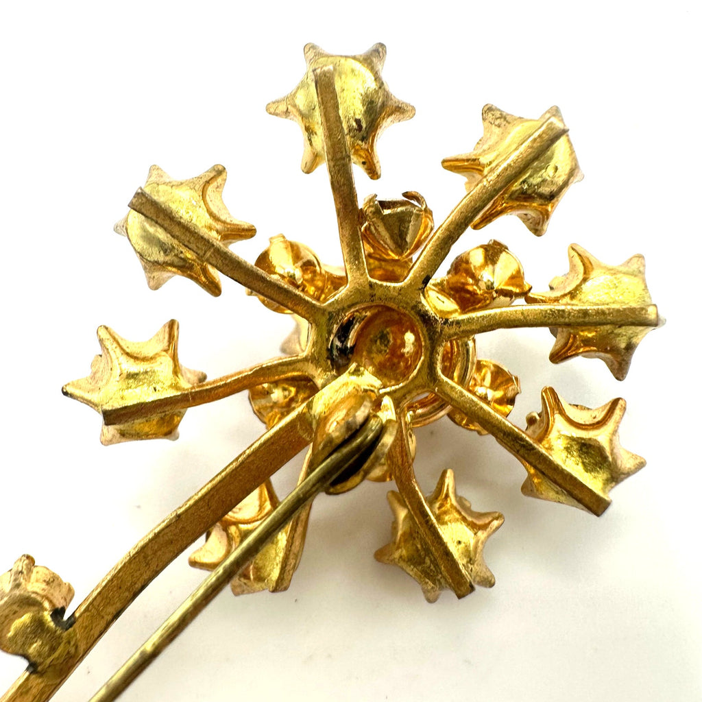 Austria vintage gold tone amber brown topaz glass AB rhinestones flower brooch
