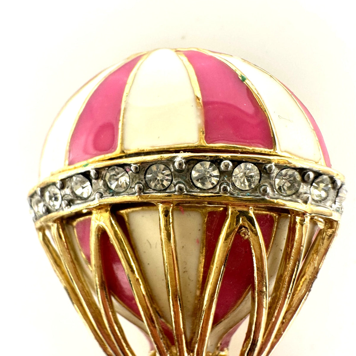 Butler vintage gold silver tone pink enamel hot air balloon rhinestones brooch