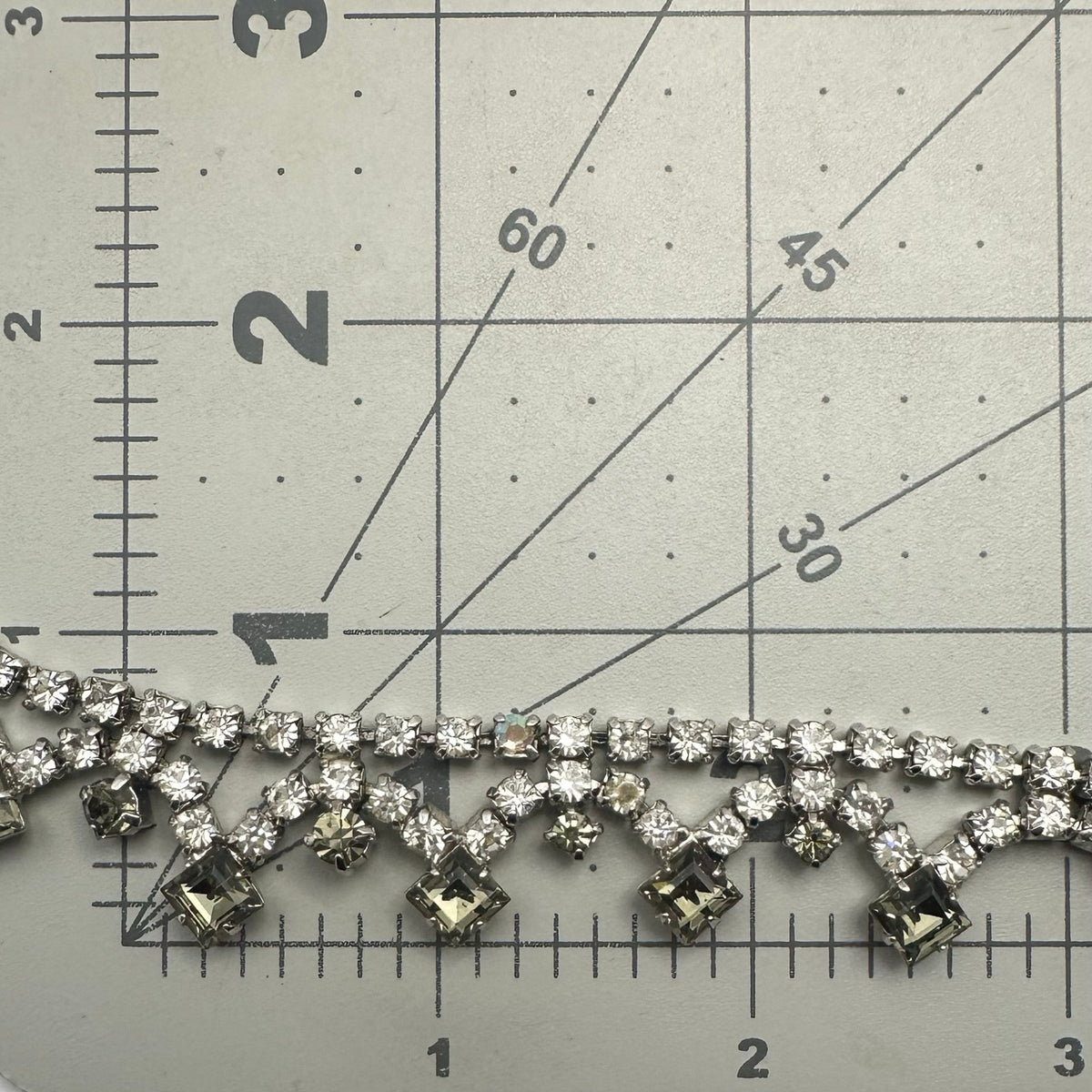 1940s 1950s vintage silver tone clear gray glass rhinestones swag necklace