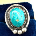 Navajo vintage sterling silver genuine turquoise gemstone roper ring size 7.25