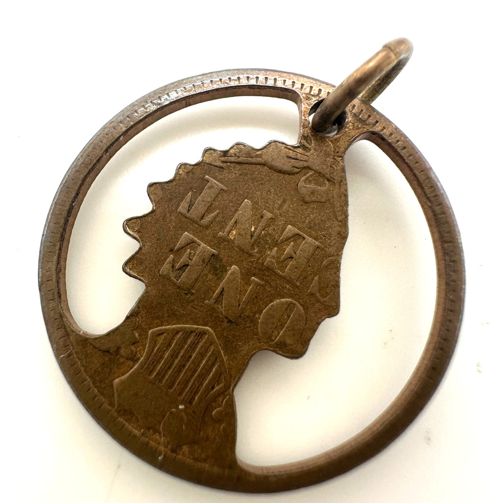 Antique 1902 antique American Indian Head Penny coin cut out pendant charm