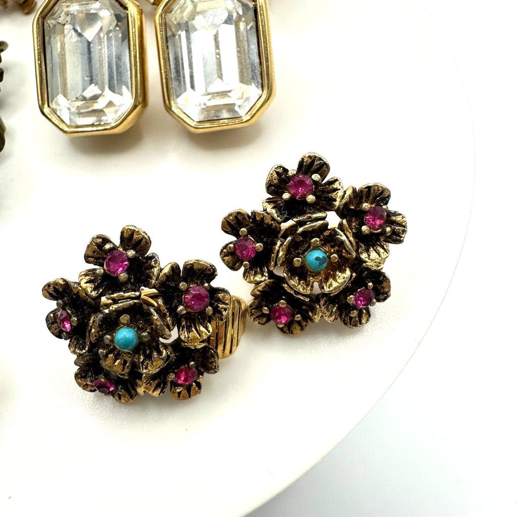 Bundle jewelry lot 7 pairs vintage gold tone clip on earrings 1928 Trifari Monet