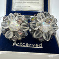 Vintage silver tone AB watermelon glass beads beaded cluster clip on earrings
