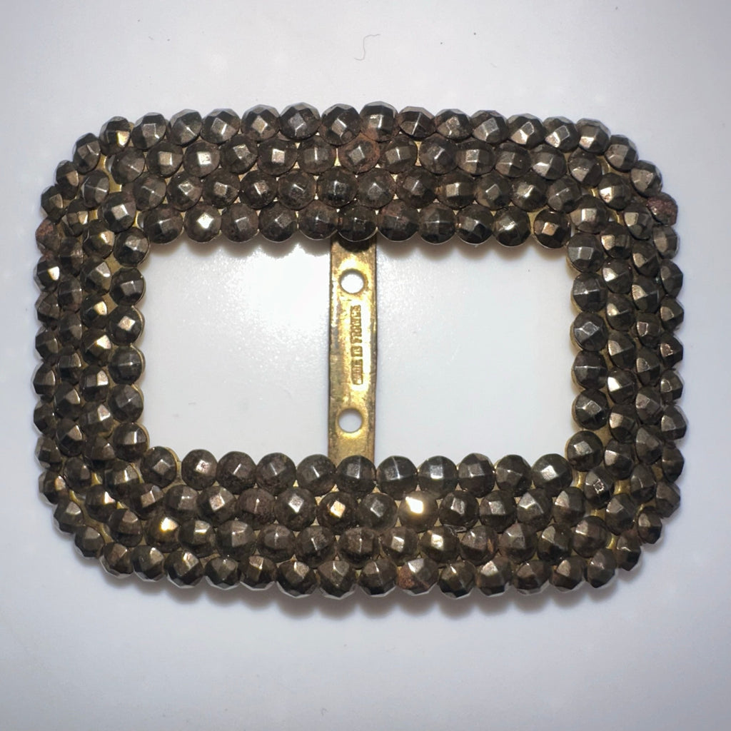 Made in France antique gold silver tone faceted cut steel slider belt buckle