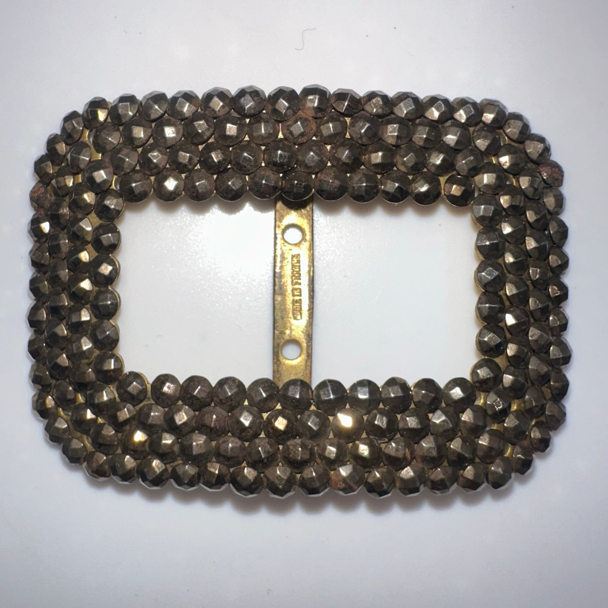 Made in France antique gold silver tone faceted cut steel slider belt buckle