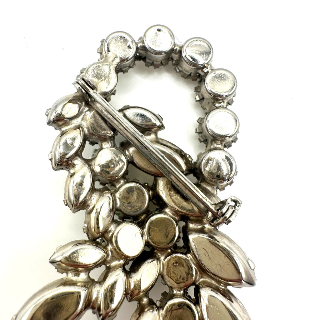 1950s vintage silver tone clear glass navettes rounds rhinestones brooch