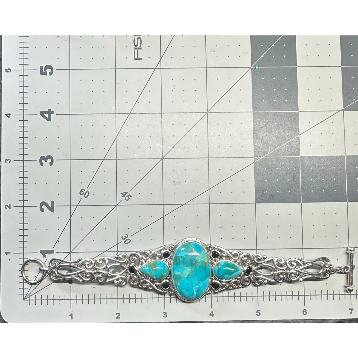 NF Thailand 925 sterling silver turquoise cabochons black rhinestones bracelet