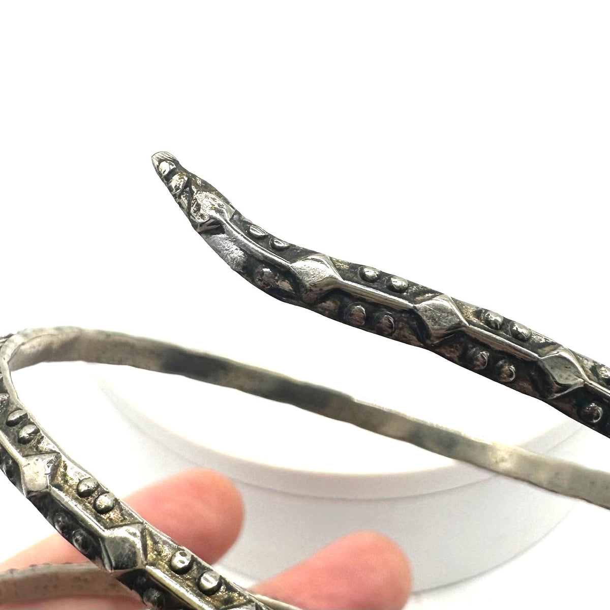 Vintage silver tone snake textured cuff bangle wrap bracelet adjustable 20.5”