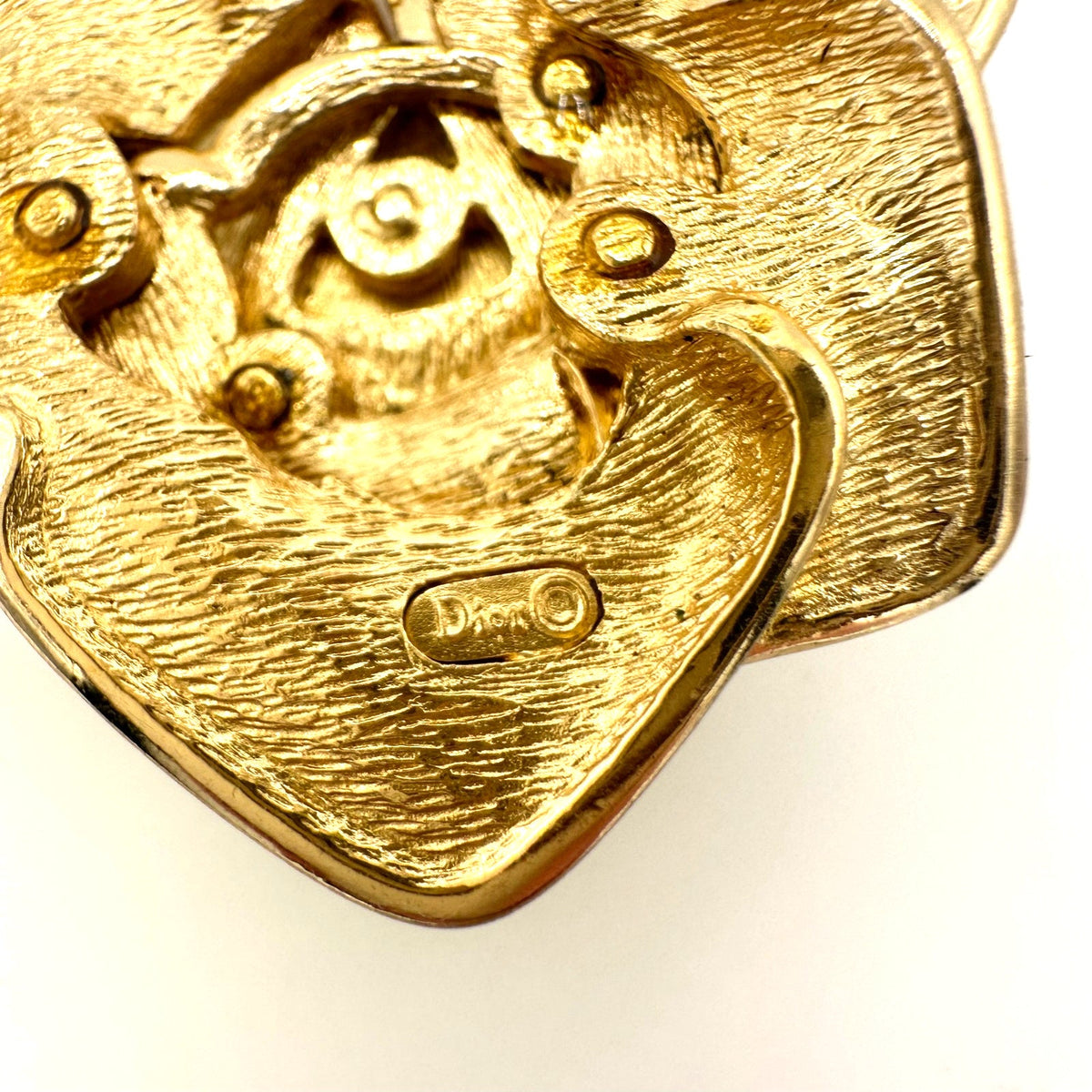 Rare Christian Dior 80s vintage gold plated clear crystals geometric rose brooch