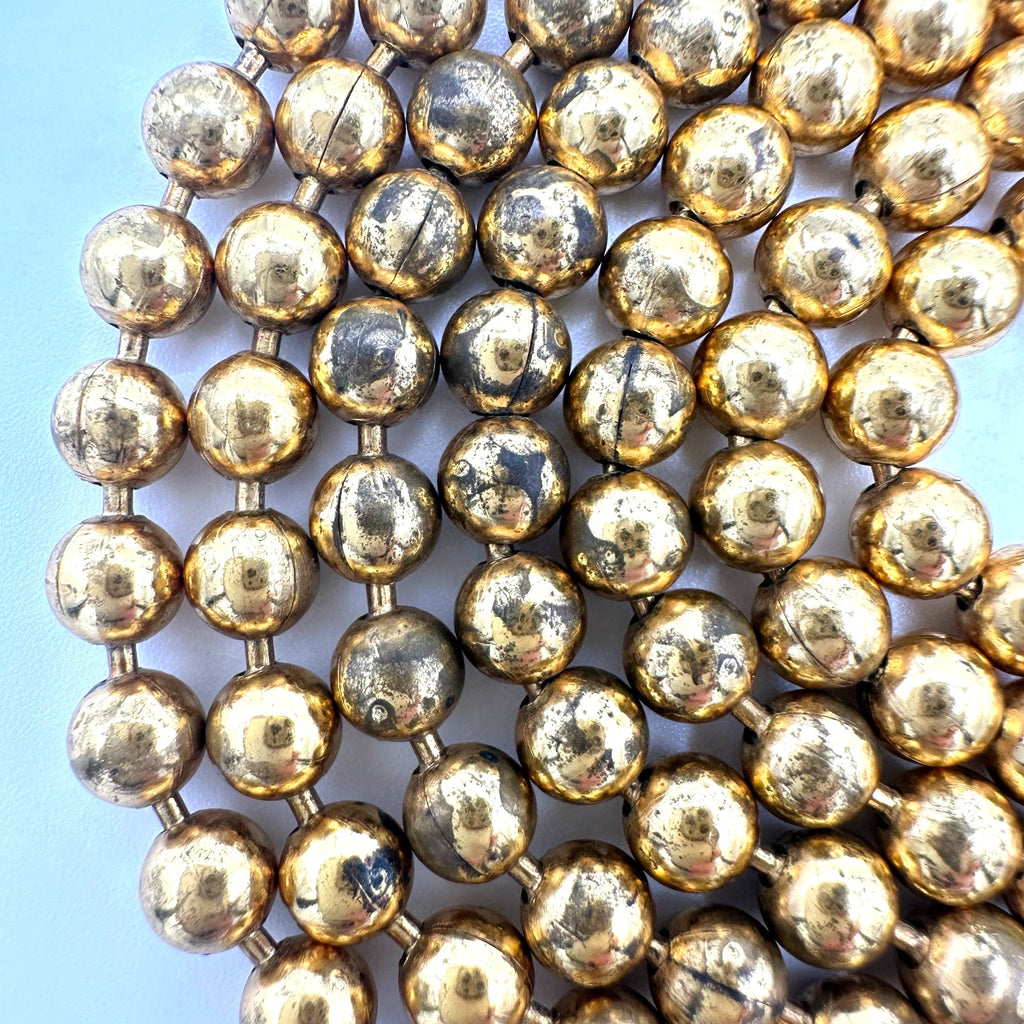 Antique Art Deco 1930s gold tone brass 6mm ball beads pull chain 59” necklace