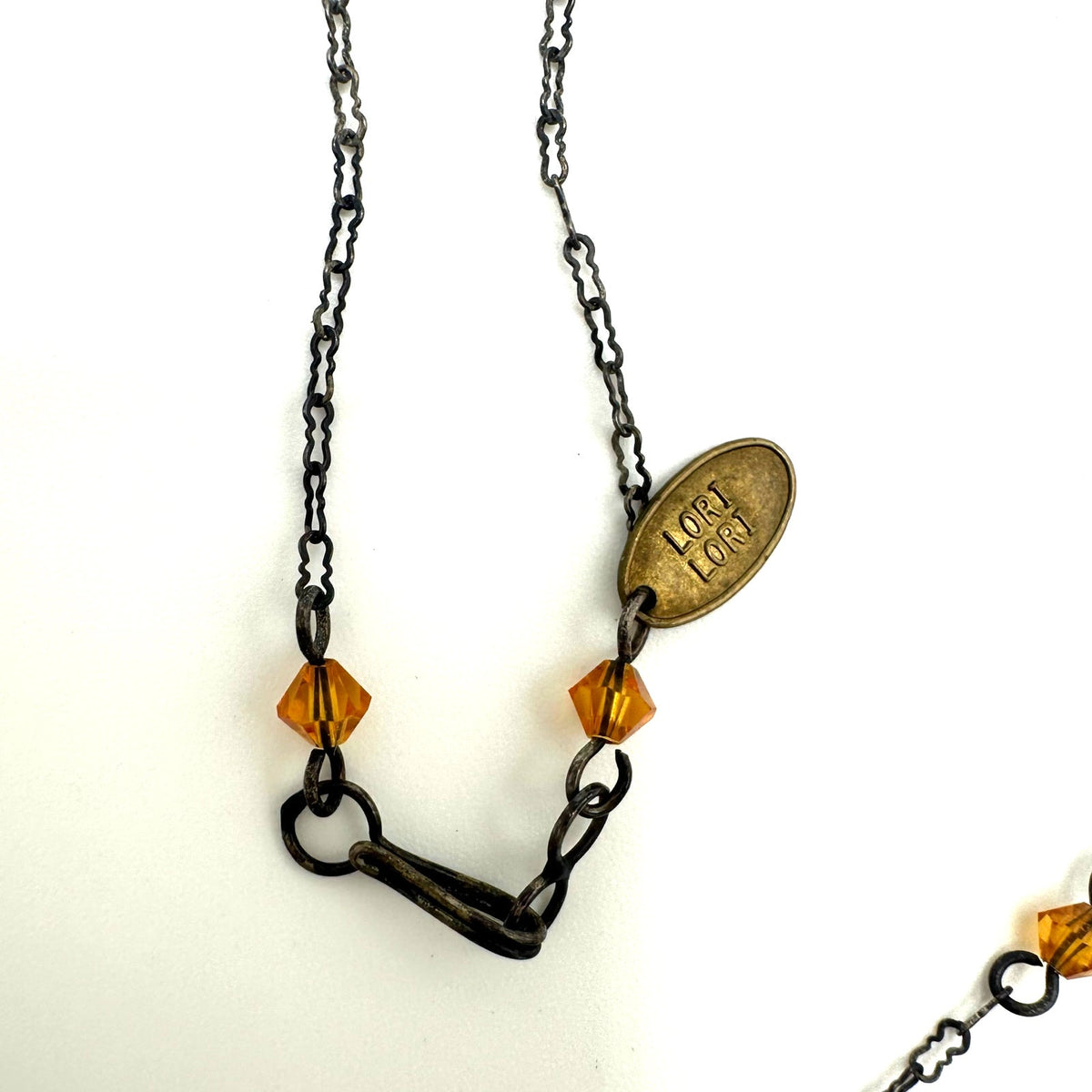 Lori Lori Art Deco Revival silver tone paperclip chain glass Y-drop necklace