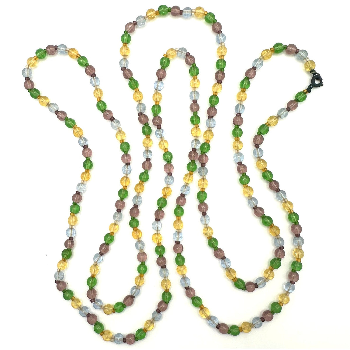 1940s vintage retro extra long 60” multicolor Czech art glass beaded necklace