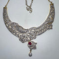 Indian gold kundan Bridal gold plated cubic zirconia real ruby bib necklace