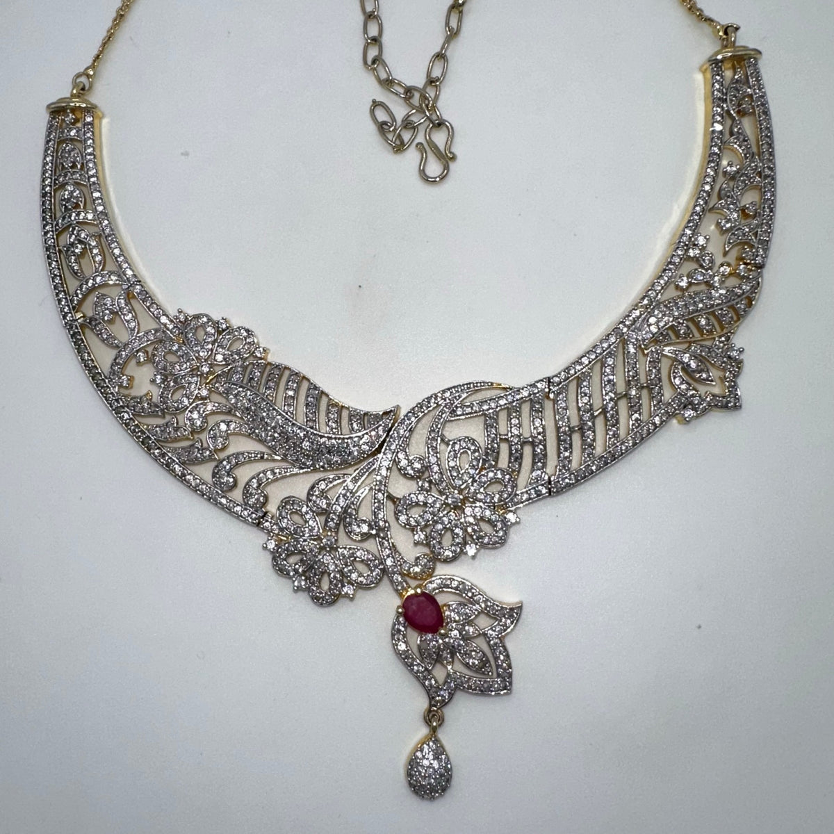 Indian gold kundan Bridal gold plated cubic zirconia real ruby bib necklace