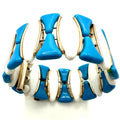 Western Germany vintage blue white milk glass gold tone beaded wrap bracelet