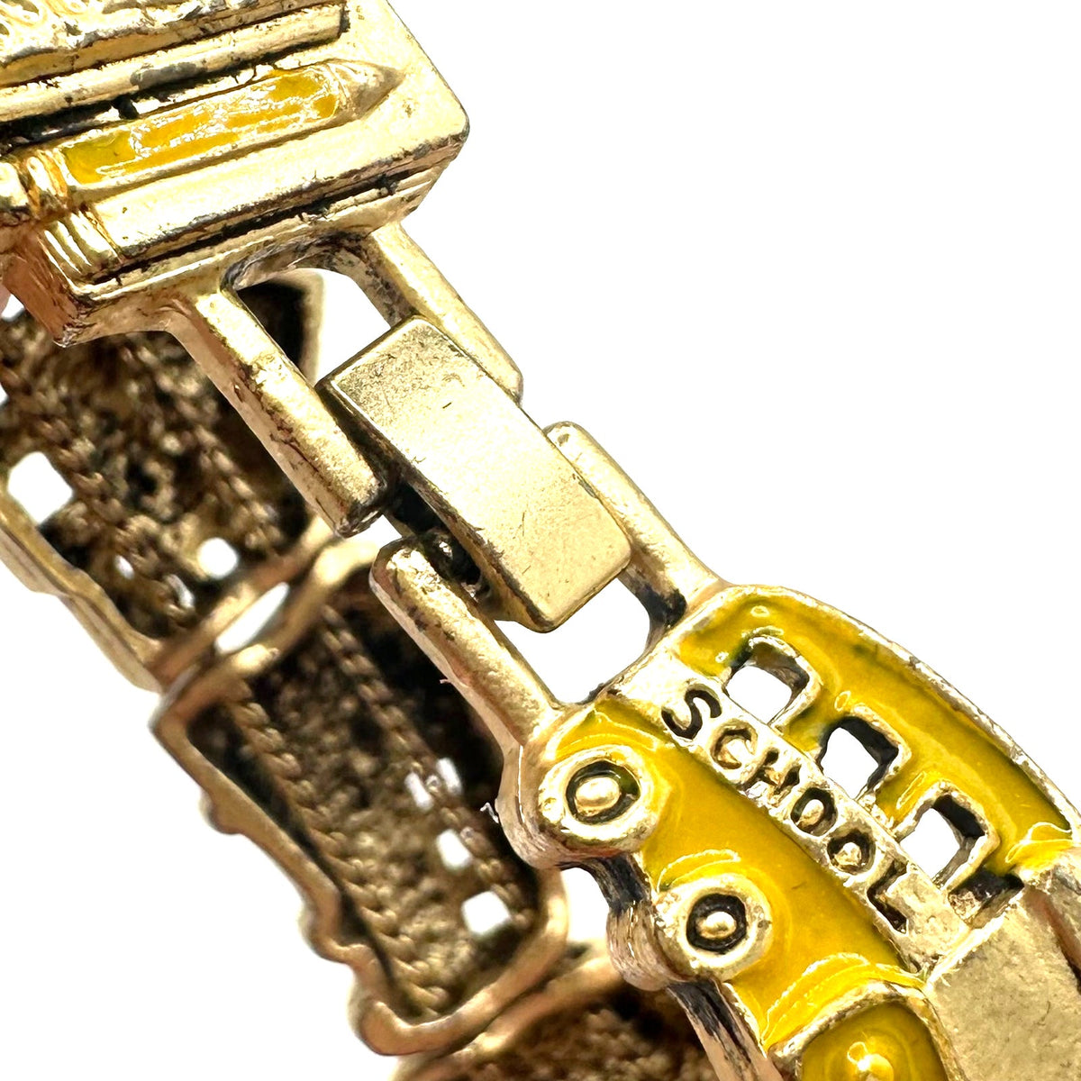 Vintage gold tone school teacher red yellow enamel slider charms bracelet