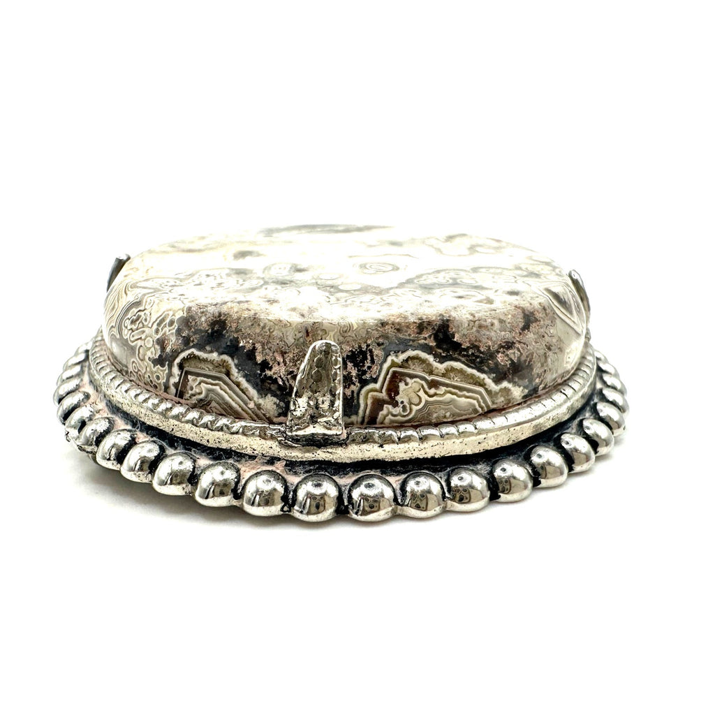Vintage sterling silver Mexican crazy lace semiprecious genuine agate brooch