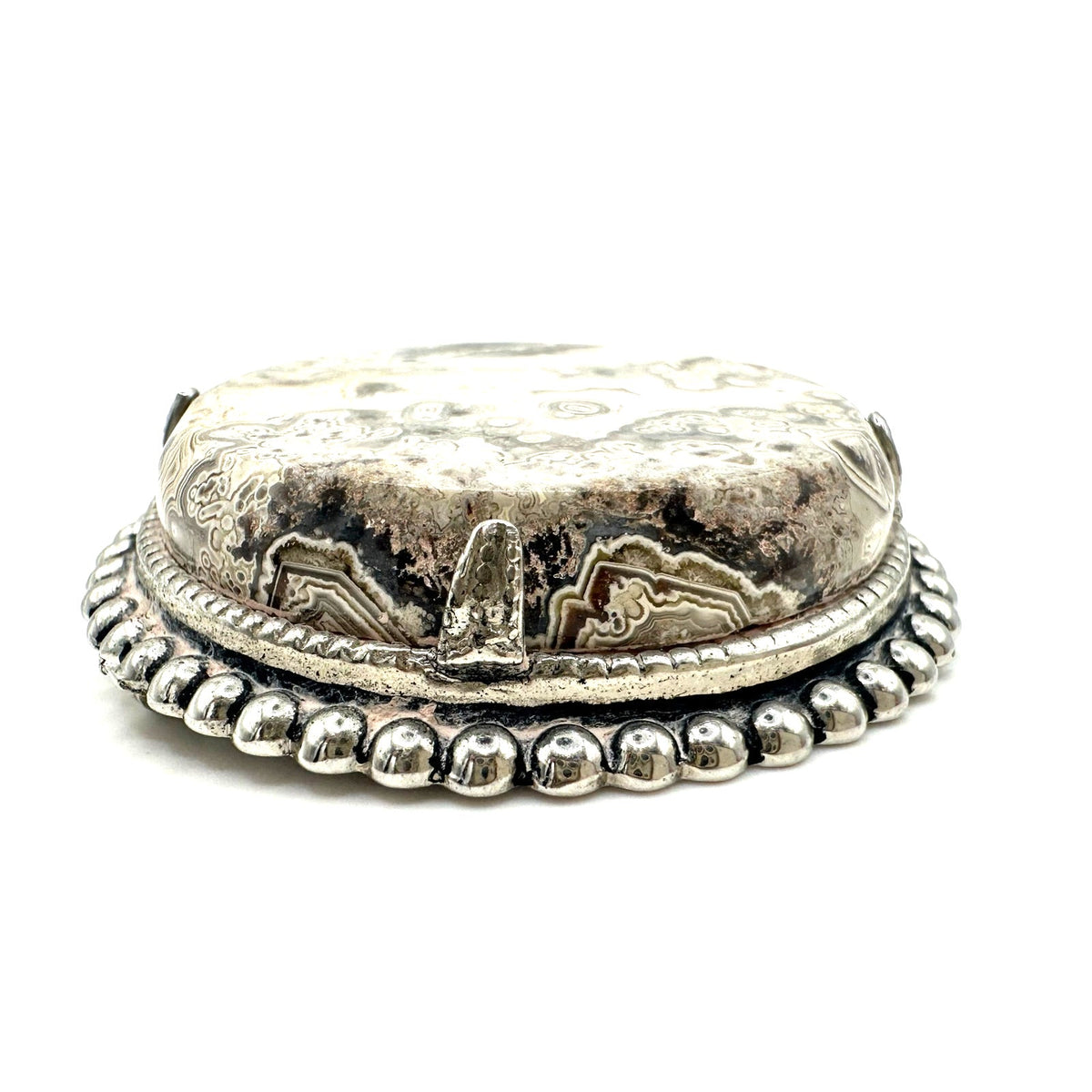 Vintage sterling silver Mexican crazy lace semiprecious genuine agate brooch