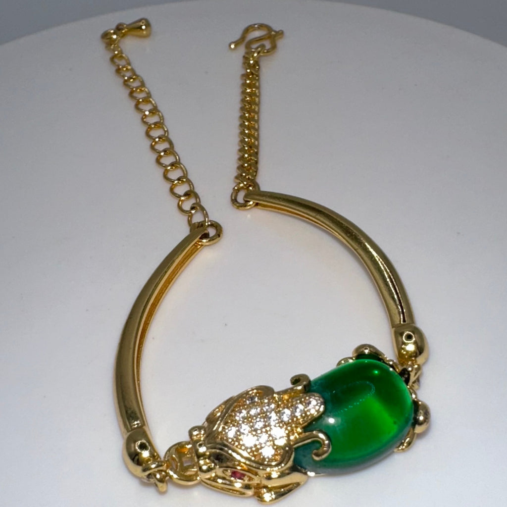 Chinese gold plated Naga green glass cubic zirconia real ruby Buddhist bracelet