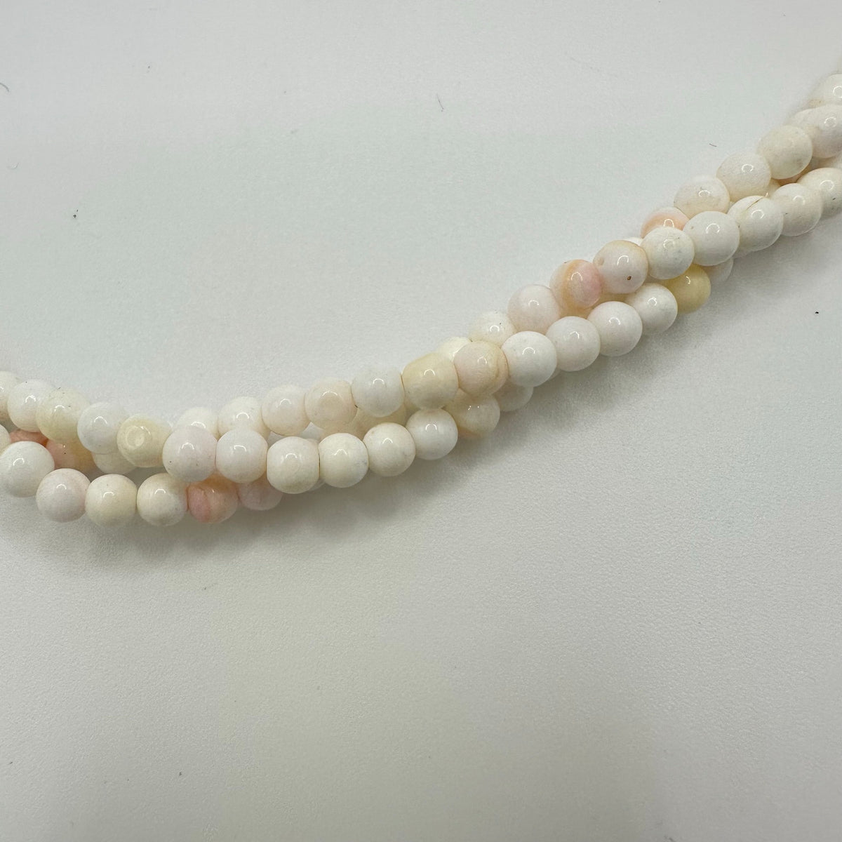 Triple 3 strand twisted genuine angel skin coral 3.5mm beads beaded 16” necklace