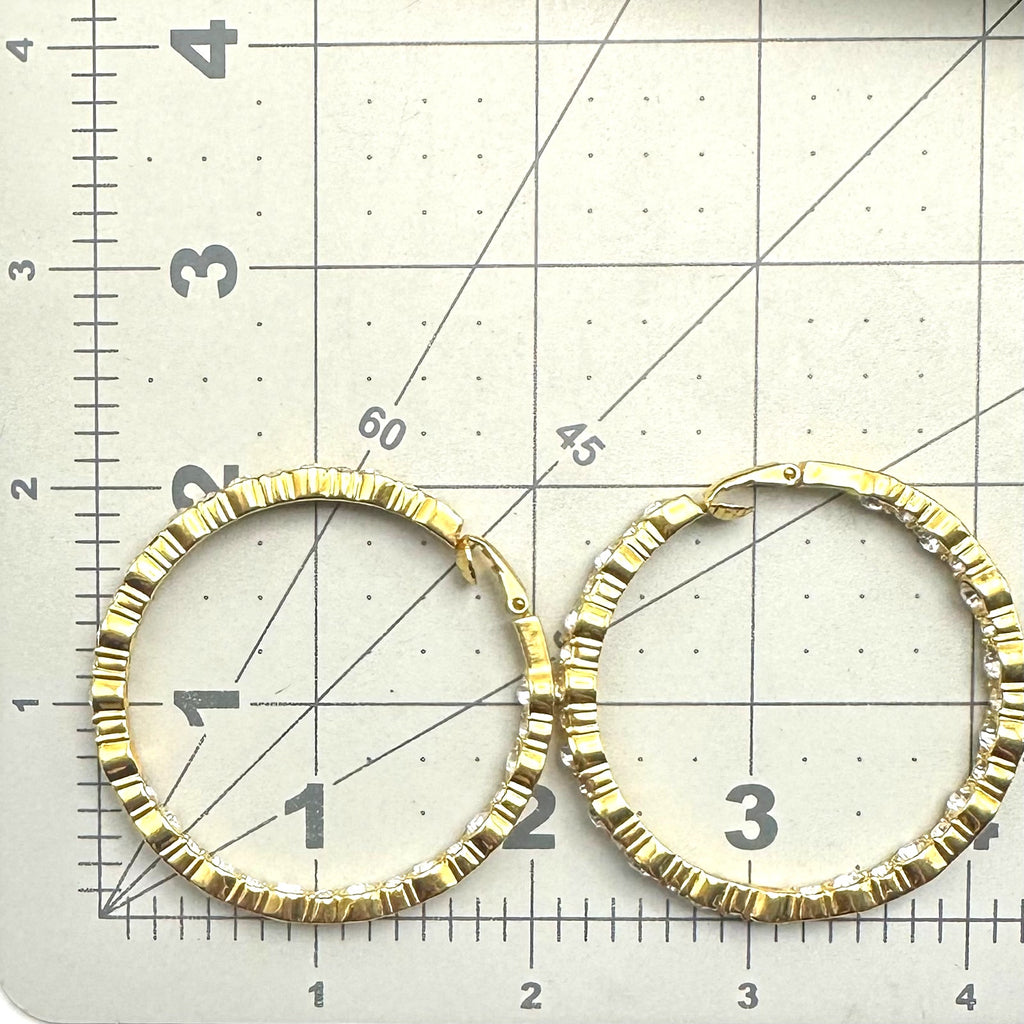 China signed gold tone clear rhinestones chunky hoops statement clip on earrings