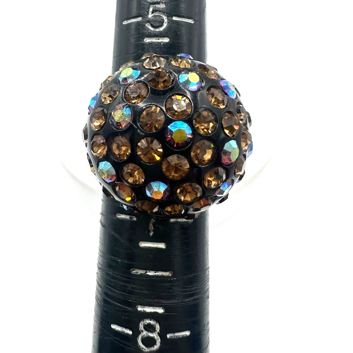 Vintage black cherry red lucite brown root beer AB rhinestones domed ring 6.5