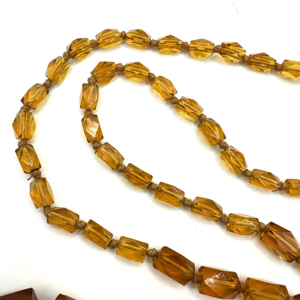 Antique Art Deco topaz yellow orange Czech glass beaded graduated 35" necklace