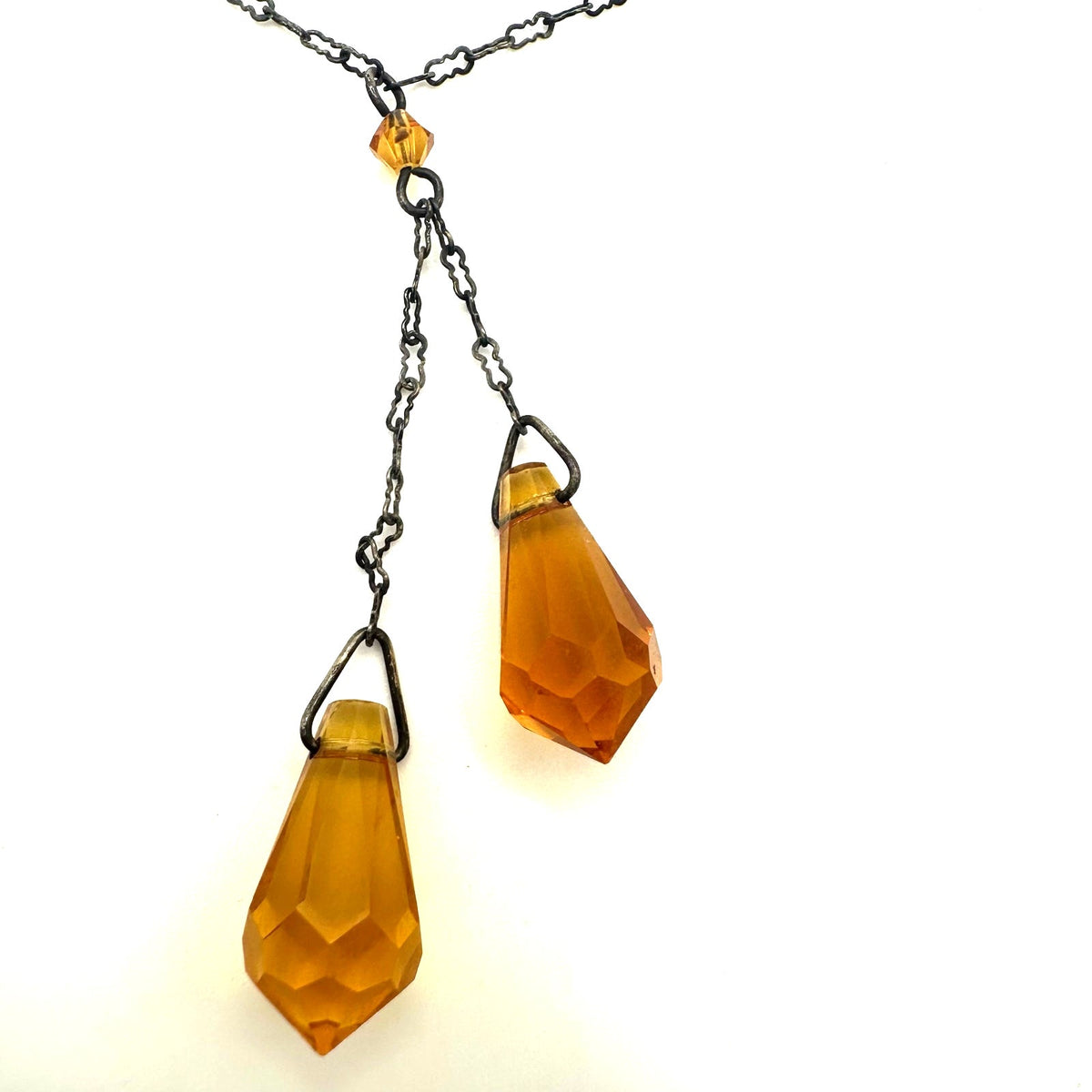 Lori Lori Art Deco Revival silver tone paperclip chain glass Y-drop necklace